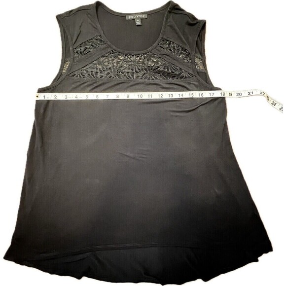 For Cynthia Black Sleeveless Scoop Neck Top With See Through Lace Panel Size M - Picture 8 of 8